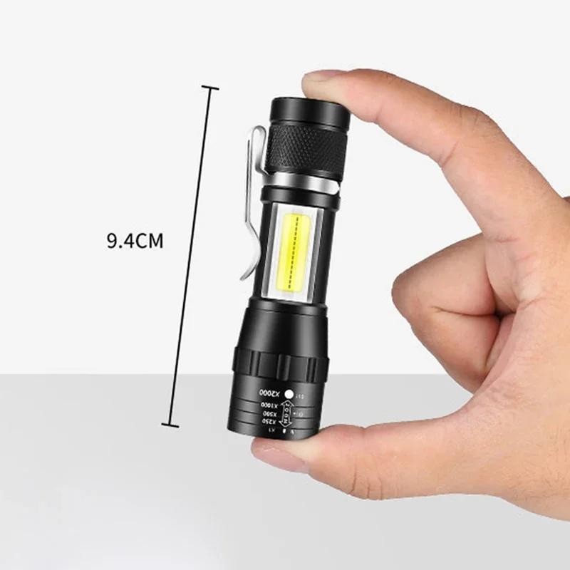 PCS 1357 Mini LED Flashlight COBXPE Portable Torch Camping Lantern Zoomable Focus Light Tactical Flashlight with Pen Clip