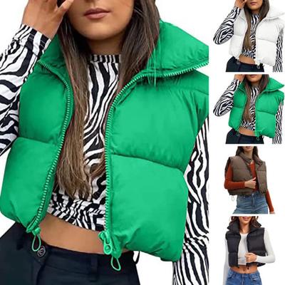 Women Winter Cotton Vest Coat Short Solid Color Sleeveless Thickened Padded Stand Collar Zipper Closure Windproof Cold Resistant Lady Outdoor