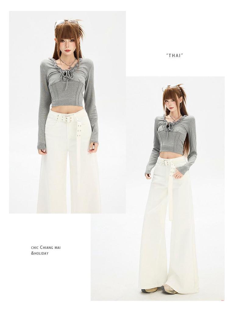 Women's High-Waisted Retro Wide-Leg Jeans, Spring/Autumn Style, Elastic, Loose Fit