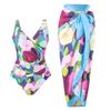 Europäischer Print-Bikini 2025 mit Sonnenschutz-Gaze-Rock - Resort-Bademode
