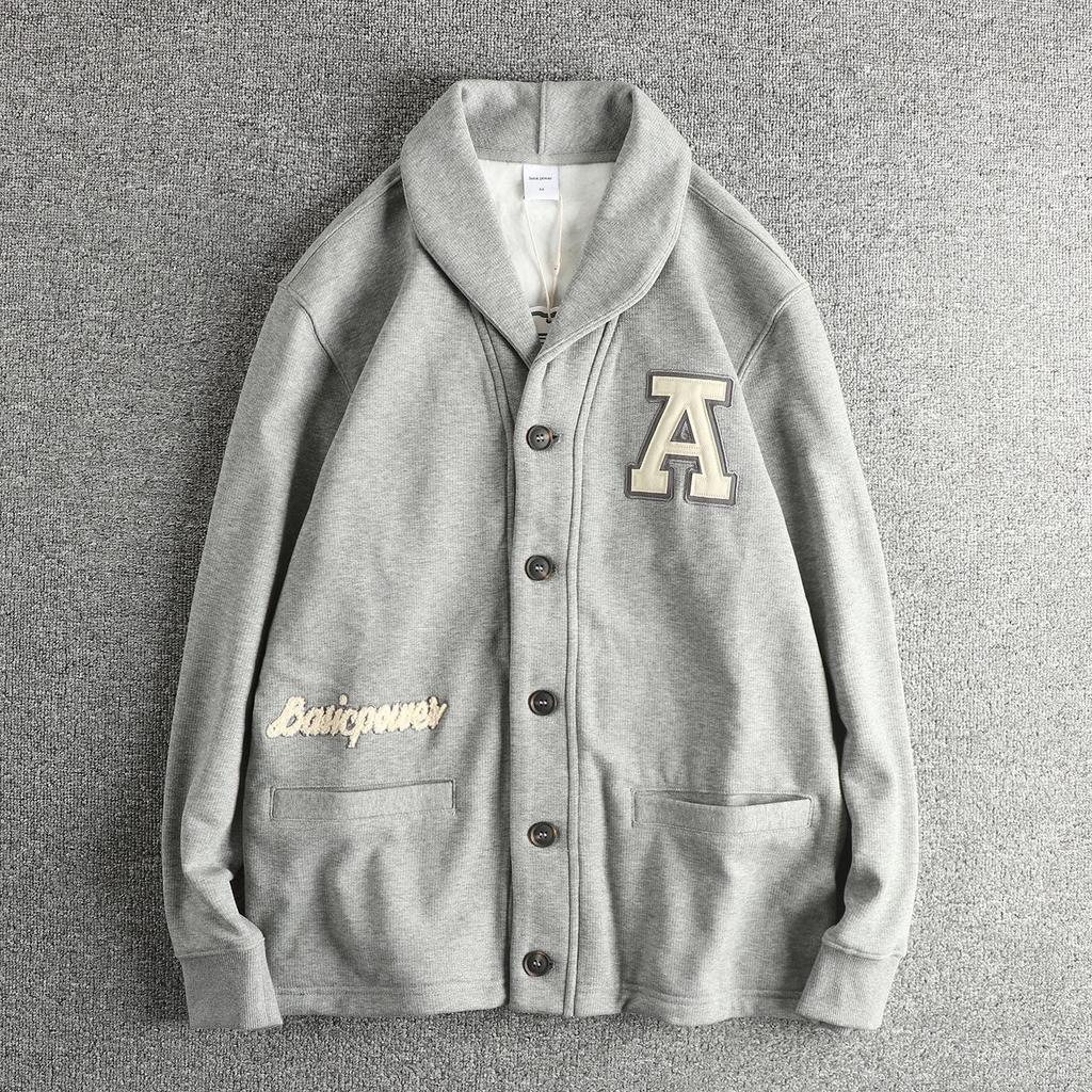 Men's Velvet Embroidered Mandarin Collar Hoodie Jacket - Heavyweight, Warm, High Street Style