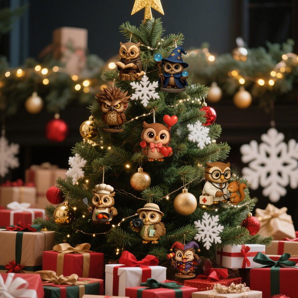 Owl 24 Days Christmas Countdown Calendar with 2D Flat Acrylic Owl Ornaments Holiday Countdown Calendar Holiday Gift for Friends