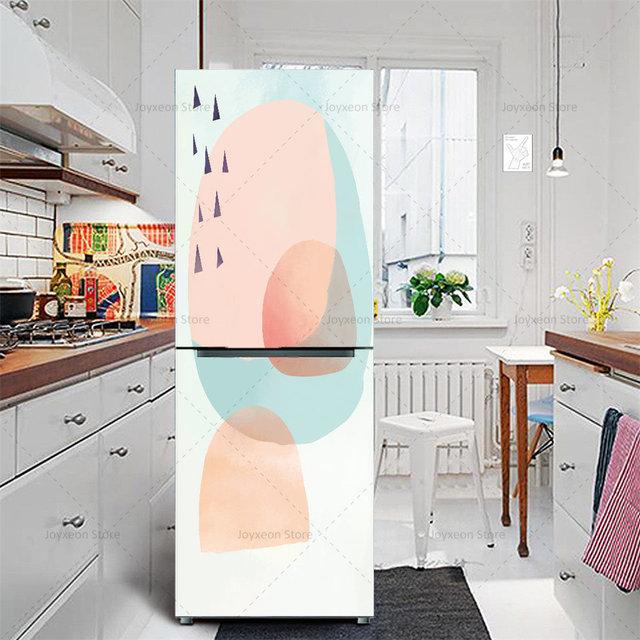 Autocolant pentru frigider cu flori retro, fundal albastru deschis, vinil, PVC, impermeabil, autocolant, poster mural, autocolant decorativ pentru frigider