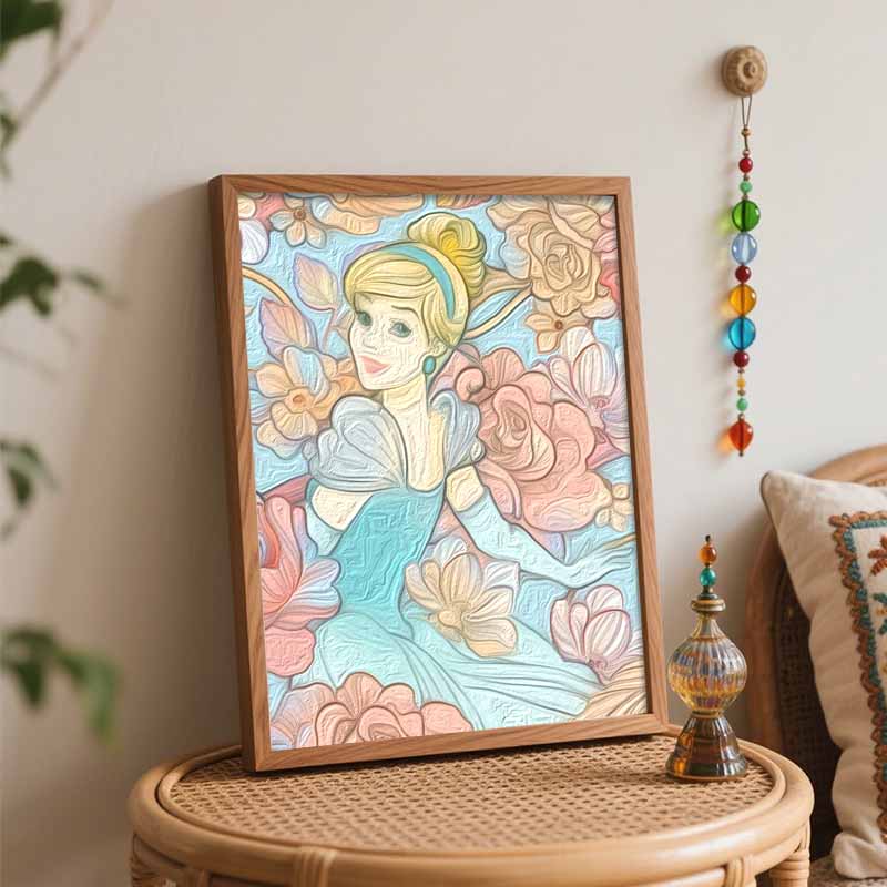 Disney Cinderella Oil Painting Art Painting Set Floral Wall Decor Handmade Gift