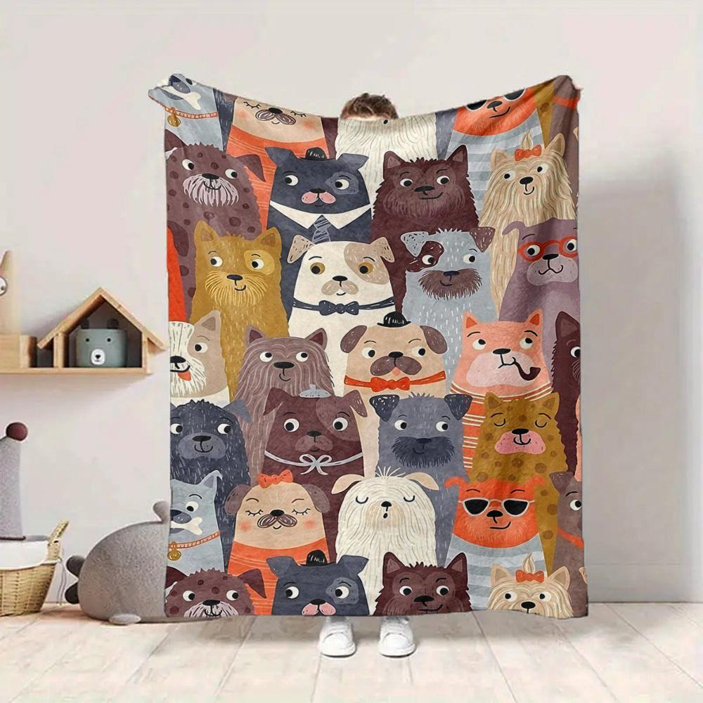 1pc Dogs Pets Print Blanket Lightweight Flannel Throw Blanket For Sofa, Bed, Living Room, Office, Outdoor Travel, Camping