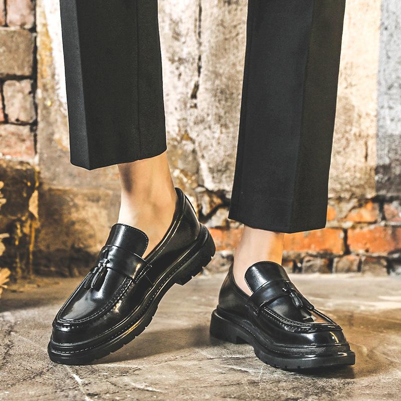 

Весенние и осенние кожаные туфли корейского выпуска, трендовые парикмахерские британские повседневные туфли, мужские кожаные туфли большого размера, Sleepy Lazy Shoes 3502 44 чёрный