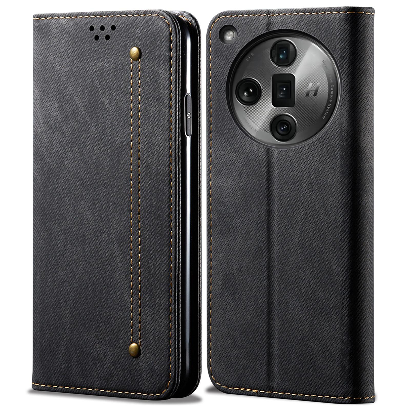 

For Oppo Find X7 5G Jeans Cloth Texture Phone Case PU Leather Stand View Cover A