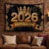 Black Gold 2026 New Year Banner Firework Balloons Glitter Pink Party Backdrop Celebrate Polyester Photography Backdrop