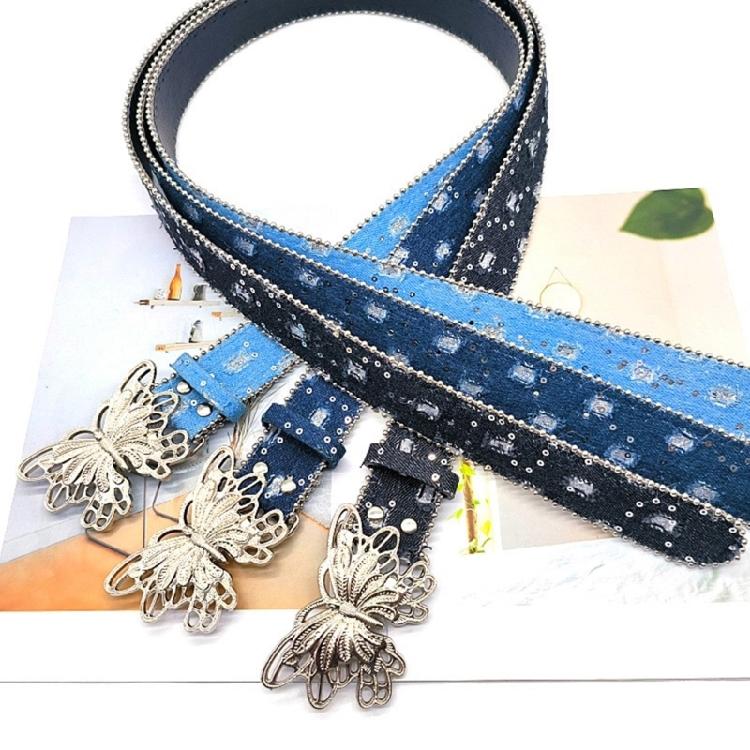 Butterfly Buckle Belt Elegant Waistband Pants Belt Bead Trim Sequined Waist Belt 2000s Waiststrap Elegant Accessories