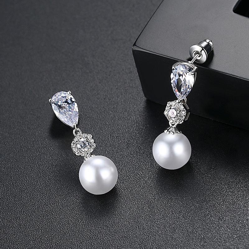 CMM Elegant White Gold Color AAA Cubic Zirconia Beads Drop Earrings