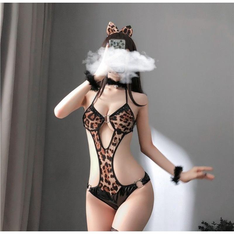 Sex lingerie sexy hot leopard cosplay onesie seduction passion halter pussy pure lust seduction