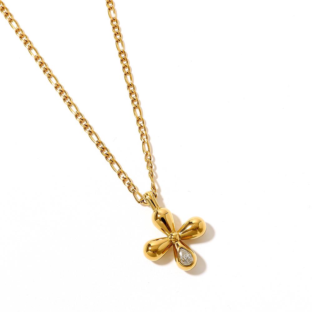 Ying Tai Stainless Steel & Titanium Cross Zircon Necklace, European-American Fashion, 18K Gold Plated, Waterproof Women s Pendant.