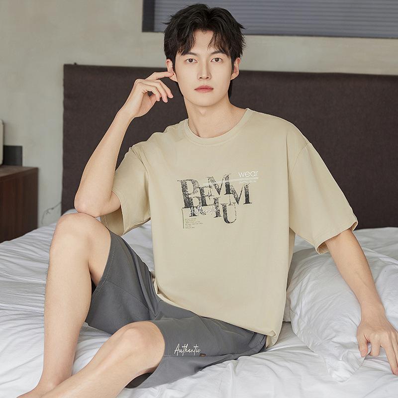 Pajamas Men's Summer Cotton Short Sleeve Shorts 1011 New Summer Thin Outer Wear Men's Large Size Loungewear Set