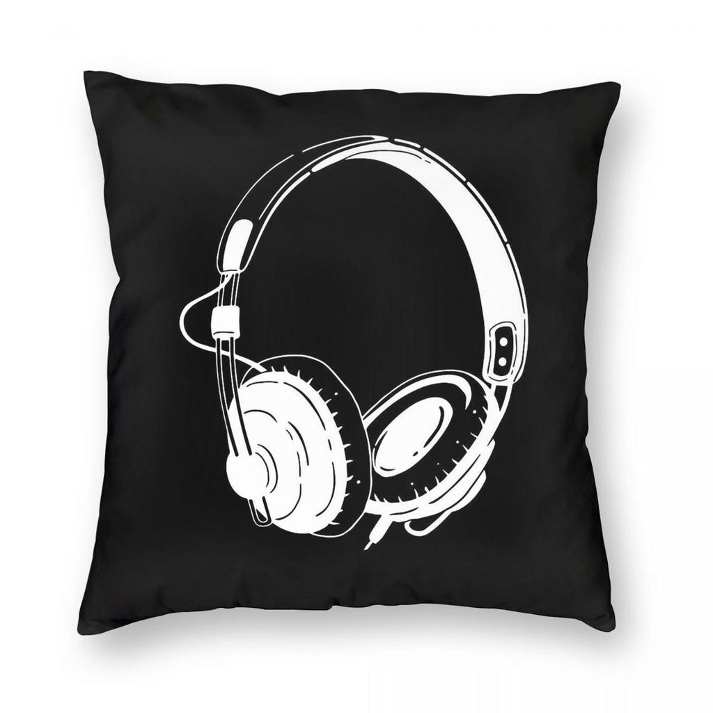 Headphone Music Ambient Noise Square Pillowcase Polyester Linen Velvet Creative Zip Decorative Pillow Case Sofa Cushion Case