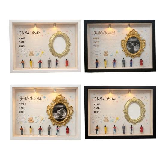 DIY Mini muzeum siluetní krabička se světlem Rámeček na fotky Sada s mini zlatými rámečky Figurky Památeční předmět pro miminko