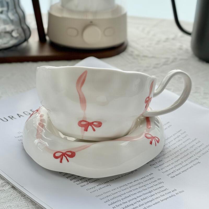 

Shuangqi Handmade Ceramic Coffee Cup & Saucer Set with Hand-Painted Bowknot