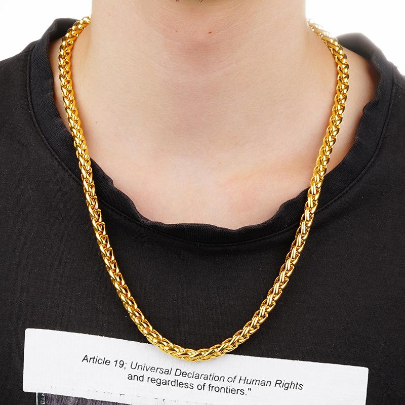 Men's 999 Gold Plated Wheat Ear Necklace Vietnamese Sand Gold Necklace Long-lasting Color-resistant Accessory Gift