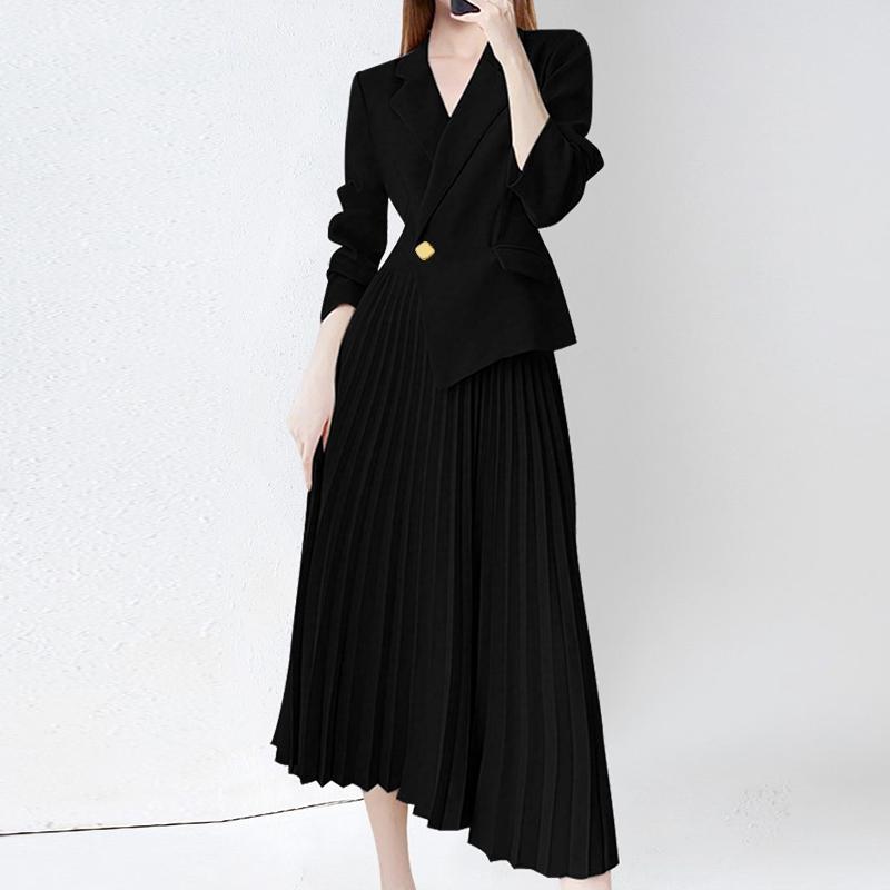 

ZANZEA Women Turn Down Collar 3/4 Sleeve Loose Casual Long Dress 5XL чорний
