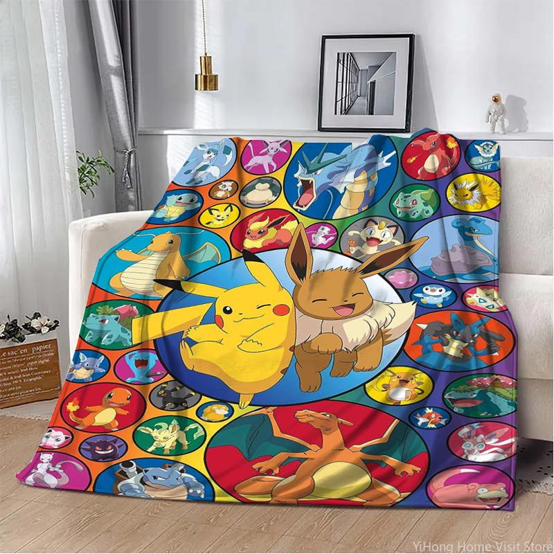 3D Printing Pokemon Anime Cute Cartoon Blanket Fluffy Children and Adults Sofa Plush Bedspread Throw Lunch Blanket for Sofa Bed