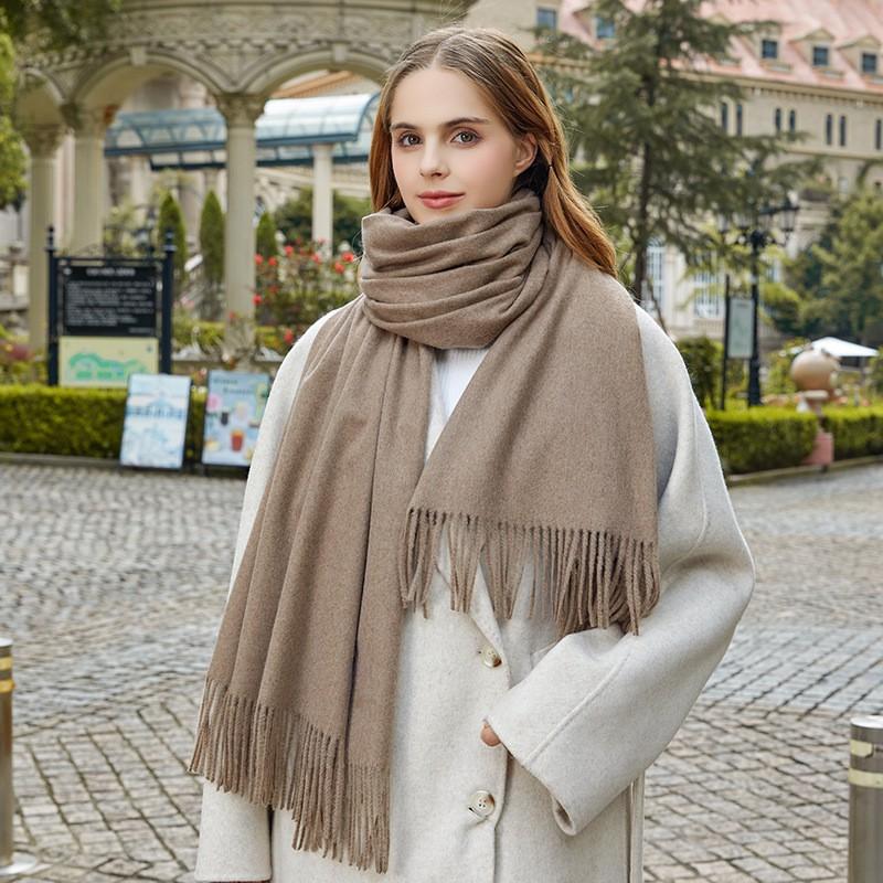 Womens Wool Blend Scarf Winter Warm Shawl Soft Solid Color Knit Wrap With Fringe Korean Style
