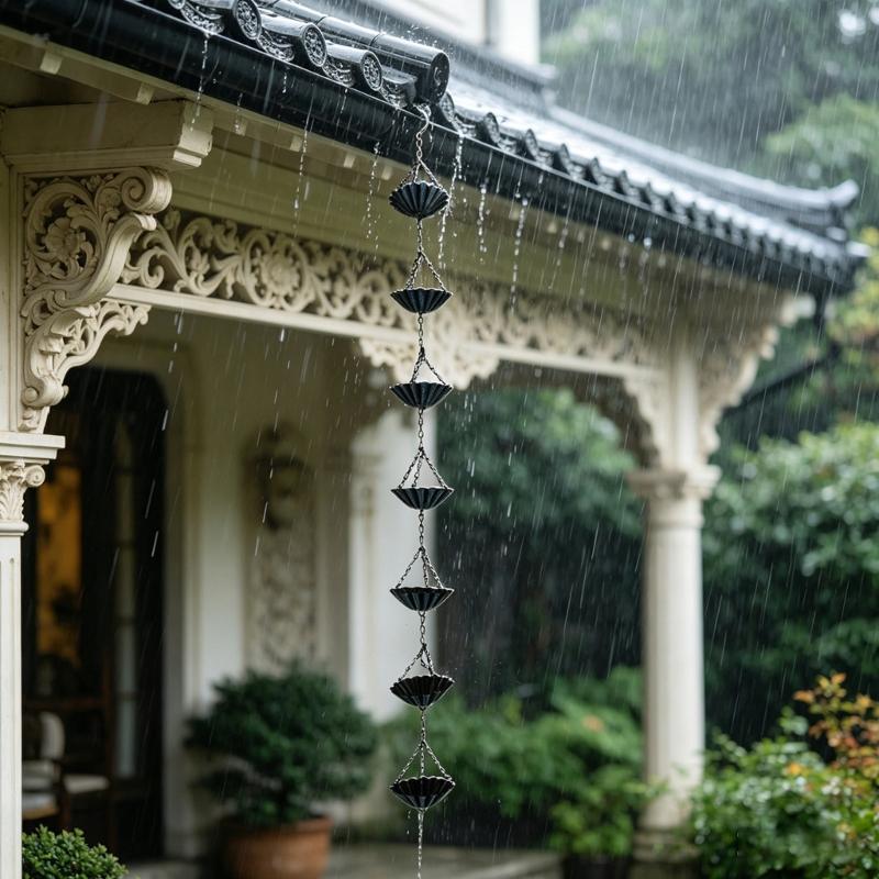 Catena Acqua in Ferro Robusto a Forma di Fiore per Grondaia Tetto Decorativa Funzionale Giardino Esterno Dispersione Acqua Piovana