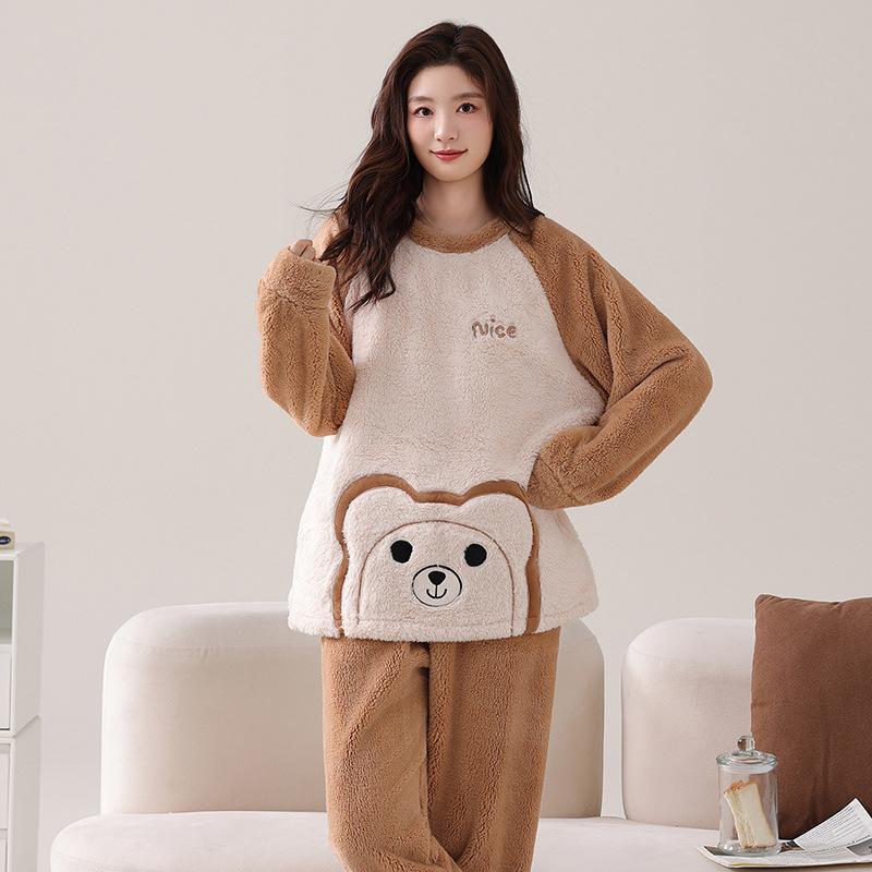 Snowflake Fleece Couple Pajamas Winter Women'S Fleece Thickened Autumn And Winter Coral Fleece Men'S Loungewear Set