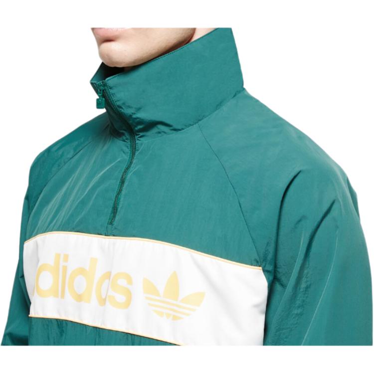 Adidas Originals NY Logo Print Stand Collar Short Zip Windbreaker Men Outerwear Green IS3318