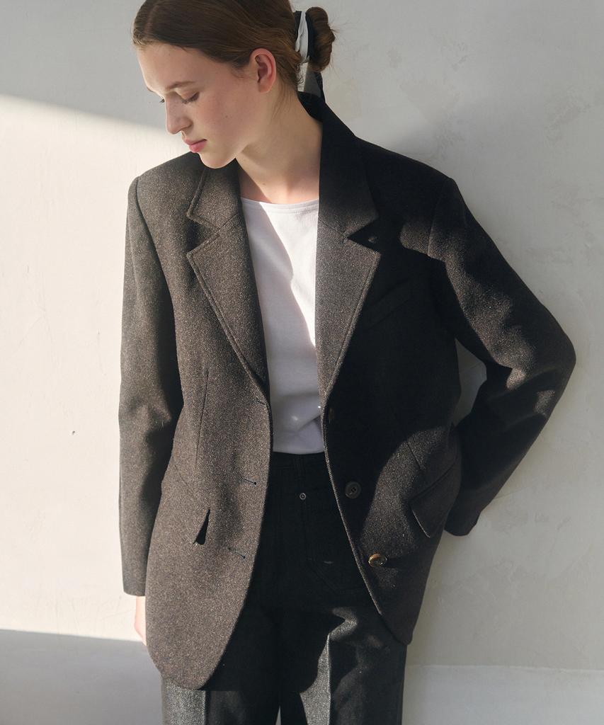 Drawfit Women Diagonal Brush Woolen Single Blazer [Mocha]