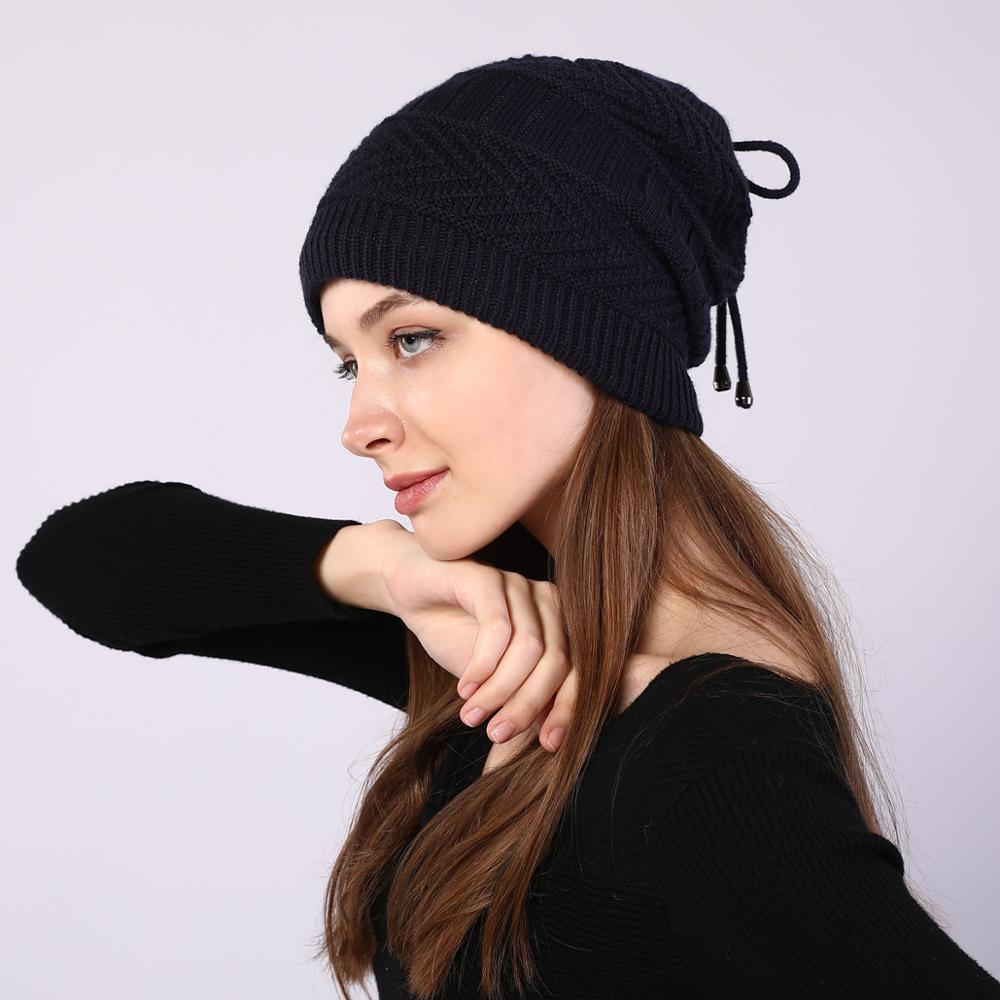 Fashion Women Stretchy Knitted Skullies Beanies Hat Solid Snood Scarf Warm Beanie For Womem Autumn Winter Female Beanie Cap