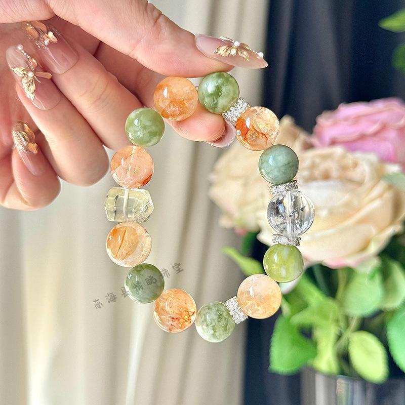 Natural Yellow Phantom Quartz & Xiuyu Jade Beaded Bracelet with Citrine & White Crystal - Light Luxury Design
