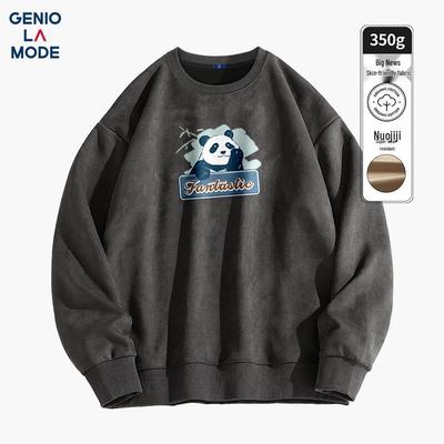 GENIOLAMODE Herren Lockeres Wildlederartiges Langarm-Sweatshirt