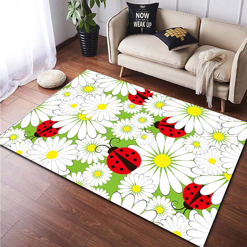 Cartoon Blume Schönes Gemälde Teppich für Wohnzimmer Großer Flächenteppich Schwarz Weicher Teppich Heimdekoration Matten Boho Teppiche