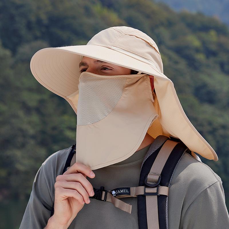 Big Brimmed Shawl Sun Hat for Men and Women, Outdoor Hiking and Fishing Sun Hat, Detachable Face Mask, Fisherman Hat