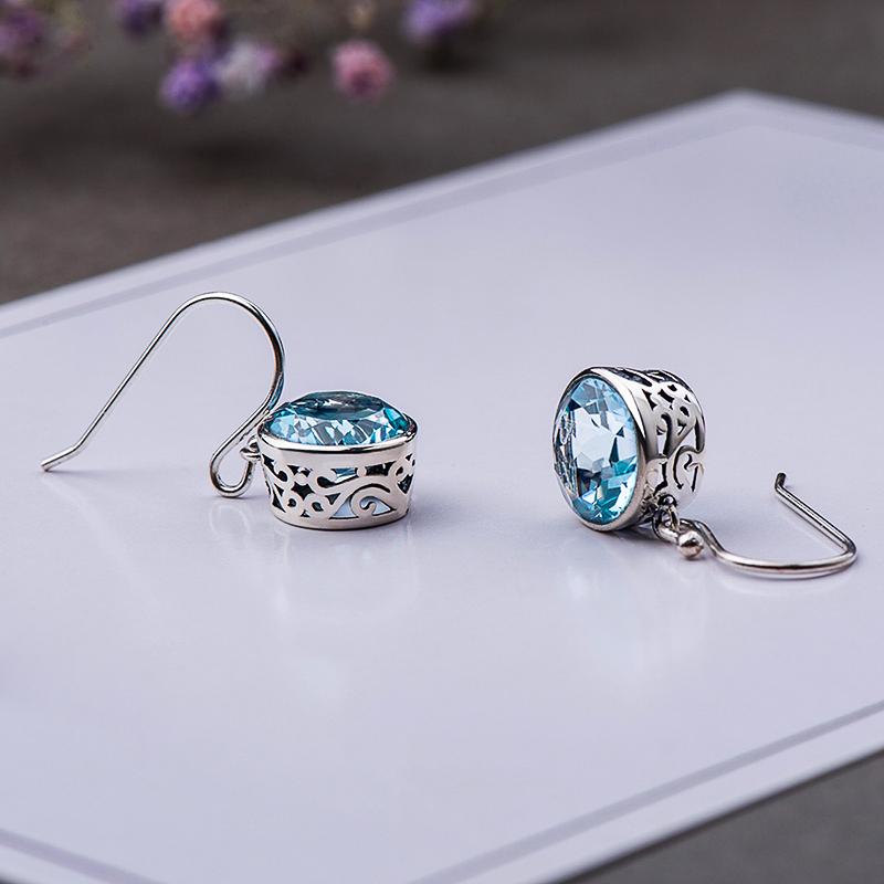 Huitan Fancy Zinc Alloy Color Drop Earrings With Round Blue Cubic Zirconia For Lady Wedding Party Daily Elegant Accessories Zircon