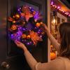 Halloween Pumpkin Wreath with Spooky Face and Lights for Front Door Decor