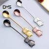 Stainless Steel Food Grade Coffee Spoon Thicken 304 Ergonomic Handle Lucky Cat Stirring Spoon Party Supplies