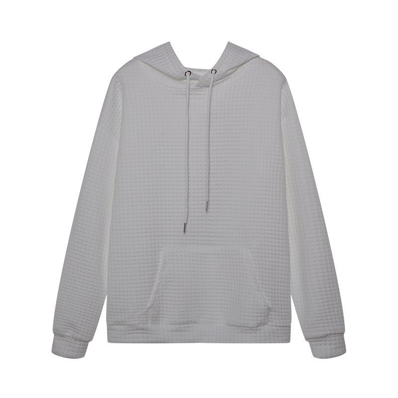 Color Block Waffle Drawstring Hoodie, Casual Long Sleeve Pocket Sweatshirt, Women's Clothing