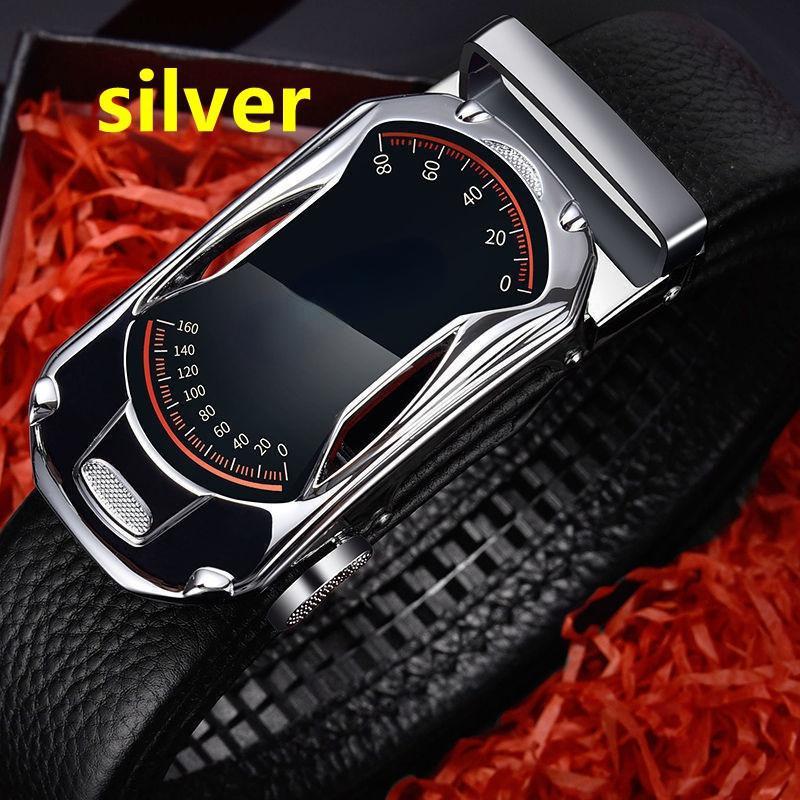 

Мужской деловой кожаный ремень с автоматической пряжкой, повседневный модный ремень 1pc серебряный