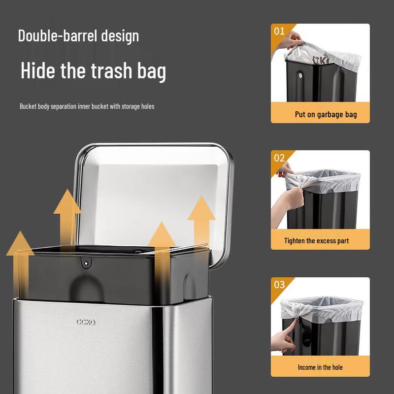 CCKO 30L Stainless Steel Foot Pedal Trash Can