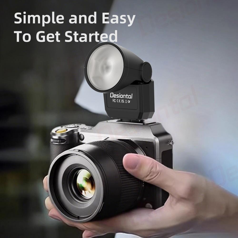 Desiontal F02 Mini Blesk k Fotoaparátu Standardní Patice Typu Hot-Shoe Nabíjení přes USB-C pro DSLR Fotoaparáty Sony Canon Nikon Panasonic Olympus