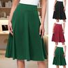 Women Knitting Skirt Elastic High-Waisted Solid Color Knee-Length Skirt Breathable A-Line Skater Skirt