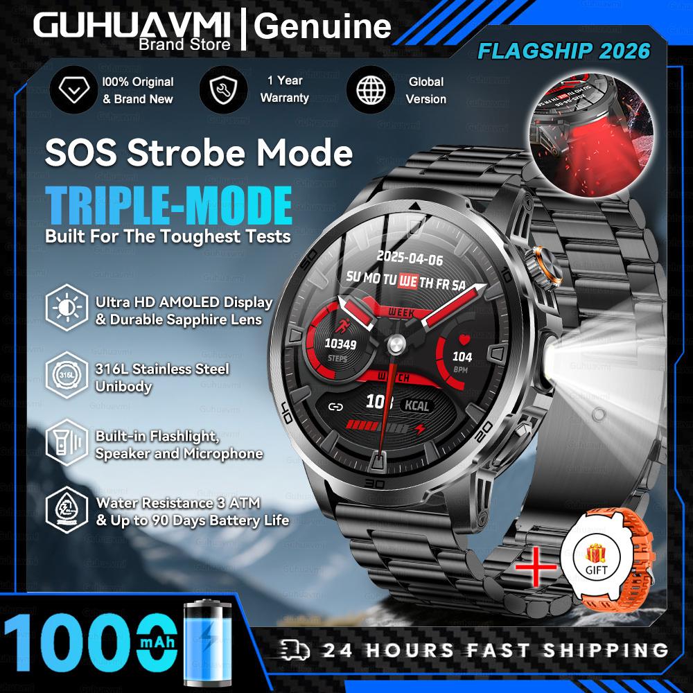 2026 T-REX 3 Military 1000mAh Large Battery Durable Adult SmartWatch Red Light Flashlight 5ATM Waterproof Sports Smart Watch Man