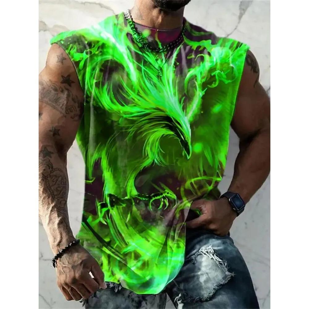 Summer Men's Retro Animal 3D Printed Short Sleeve Vest Round Neck Casual Loose Comfortable Soft Breathable Oversized Vest