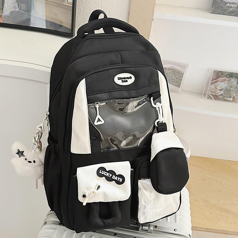 

Nylon Girls Backpack With Geometric Pattern Large Capacity For School And Daily Use чорний