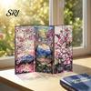 Colorful Folding Screen Mini Decorative Stained Glass Effect 3 Panel Divider Acrylic Desktop Office Desk Decoration Ornament for Home Living