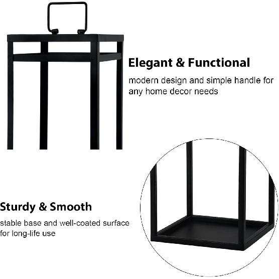 Modern Farmhouse Lantern Decor, 2Pcs Metal Candle Lanterns with Flameless Candles Black Decorative Lantern for Front Porch Covered Patio Dining Table