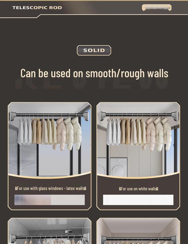 No-Drill Retractable Clothes Drying Rod for Curtain and Wardrobe Support - Nail-Free Bathroom or Shower Drying Rack.
