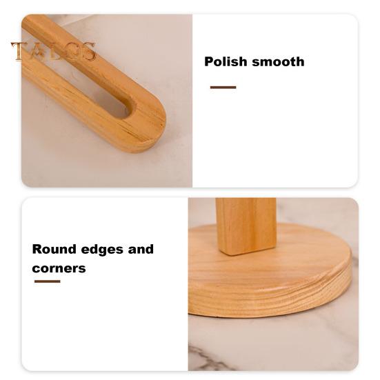 Wooden Paper Towel Holder with Stable Base Non-Slip Design Easy Setup Kitchen Roll Paper Holder Storage Rack