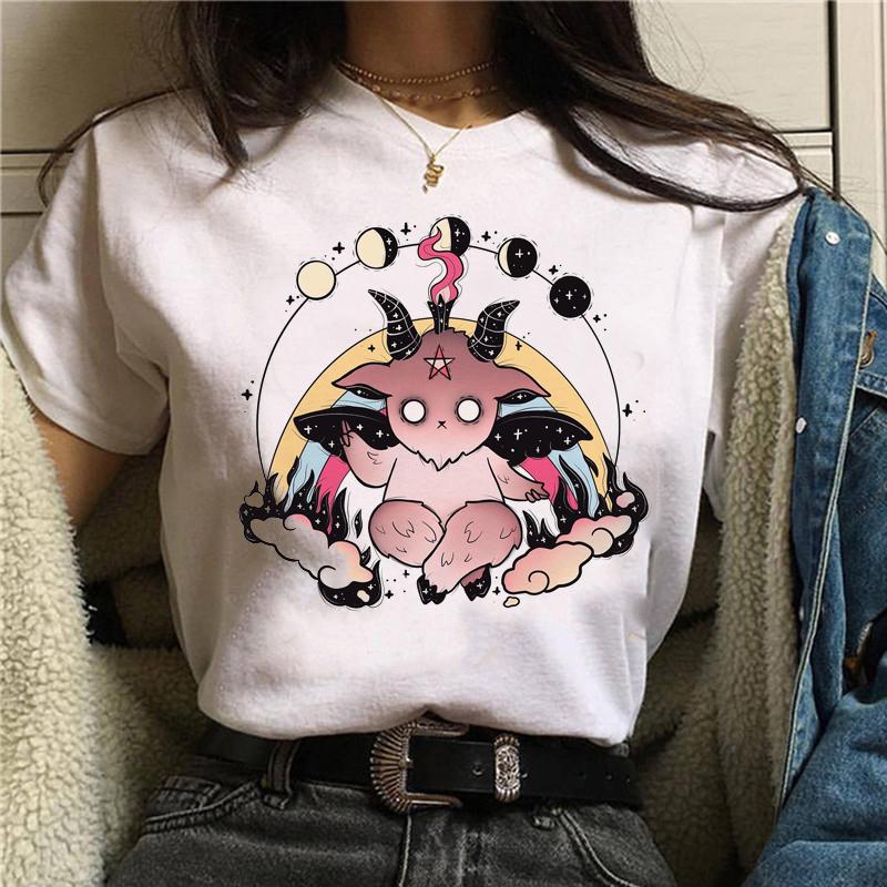 Women Anime Print T-Shirt Grunge Loose Steampunk Tees Gothic Female Harajuku Summer Clothing E-Girl Kawaii Aesthetic Top