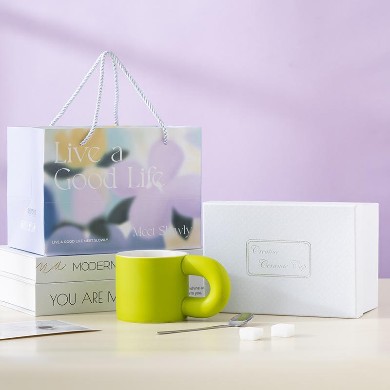 Gutes Leben Farbglasur Kreativer Becher Hochwertige Keramik Kaffeetasse Geschenkbox Souvenirgeschenk Feiertagsgeschenk Tasse